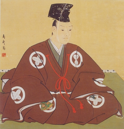 Portrait des Asano Naganori, sitzend, in braunem Gewand