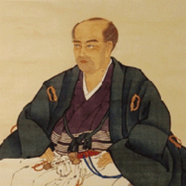 Sitzender Samurai in Kimono.