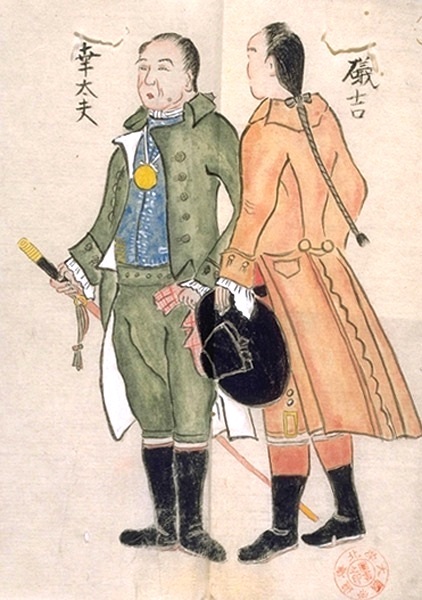 Zwei Japaner in der Kleidung europäischer Adliger.